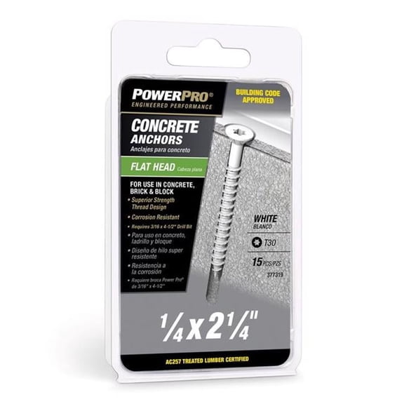 HILLMAN 1/4 in. D X 2-1/4 in. L Carbon Steel Flat Head Concrete Screw Anchor 15 pk, Each