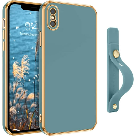 iPhone X Case,iPhone Xs Case,Phone case for iPhone X/XS, Slim Fit Soft with Adjustable Wristband Kickstand Scratch Resistant Shockproof Protective Cover for Apple iPhone X/XS 5.8", Blue Grey