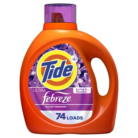 Tide Ultra Febreze Liquid Laundry Detergent, Spring & Renewal, 105 fl oz, 74 Loads