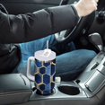 thumbnail image 4 of Yayeee 30oz Stainless Steel Tumbler with Straw and Handle Double-Wall Insulated Travel Water Bottle, Blue Hexagon Pattern, 4 of 8