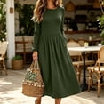 thumbnail image 5 of MYAOYI Womens Long Sleeve Midi Dress Pleated A-Line Swing Dress with Pockets, 5 of 7