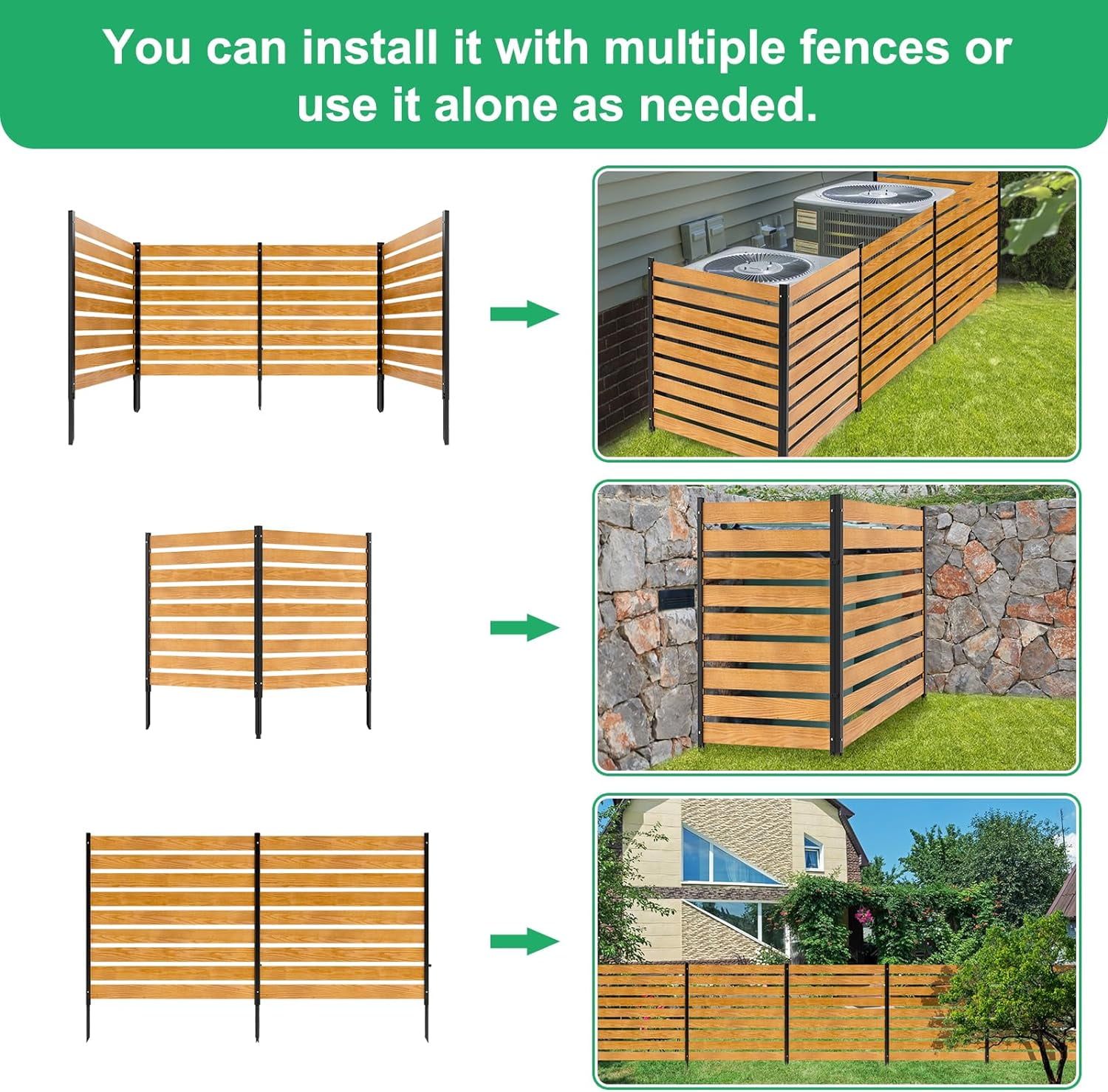 Slsy Air Conditioner Fence, 2-Panel Pool Equipment Enclosure, 38" W x 42" H Privacy Screens Fence Panels with Metal Stakes, Wood Trash Can Fence Privacy Fence Panel for Outside