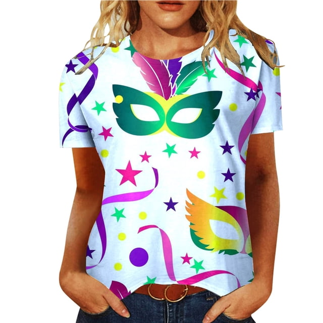 Cathalem Womens V Cou Manches Courtes T-shirts Manches Courtes Jour Col Rond T-Shirts Graphiques Colorés Tops, Blanc XXL