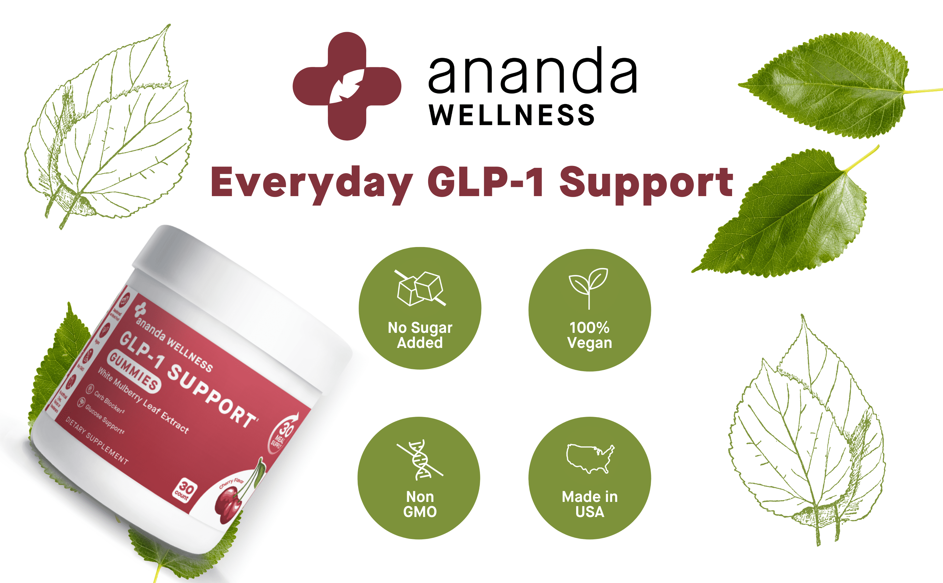 ananda wellness glp-1 Ananda Wellness GLP-1 Support Gummies, Cherry Flavor, Zero Sugar, Carb &  Glucose Metabolism Support, 30 Ct
