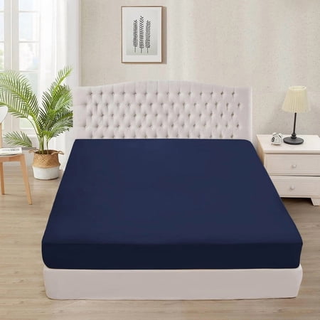 800 Thread Count 3 Piece (1- Fitted Sheet + 2- Pillow cover) Quality 24 Inch Deep Pocket 100% Egyptian Cotton Color Navy Blue Solid Size Full