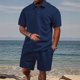 thumbnail image 2 of Pantalones de Carga con Cordón para Hombres, Verano Casual Color Sólido, Conjunto de Botones de Solapa de Manga Corta, 2 of 6
