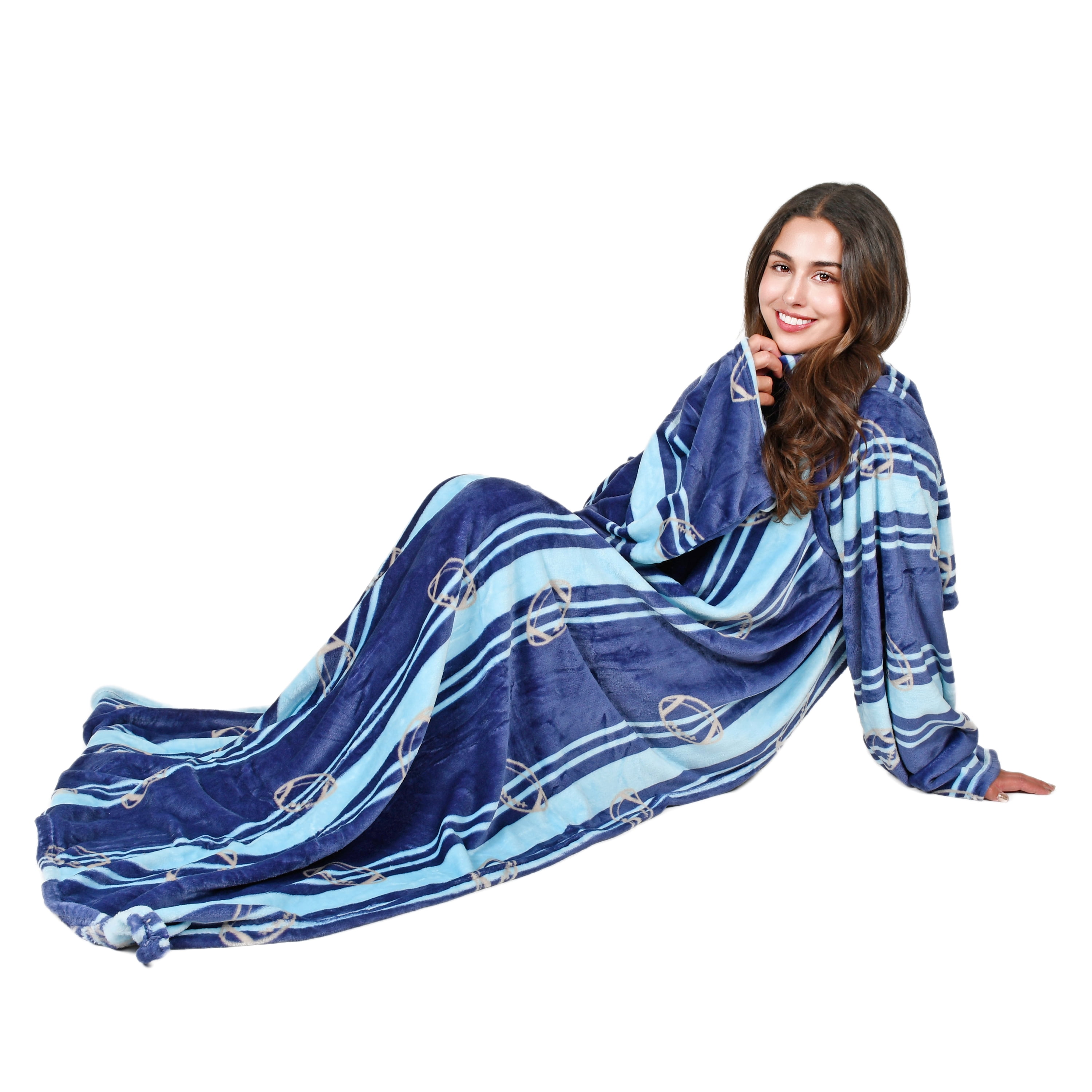 Tirrinia Wearable Fleece Blanket for Women & Men, Super-Soft Microplush TV Blanket Adult Wrap Full Body Robe for Lounge Couch, Blue Football Fiel, 73" x 51"