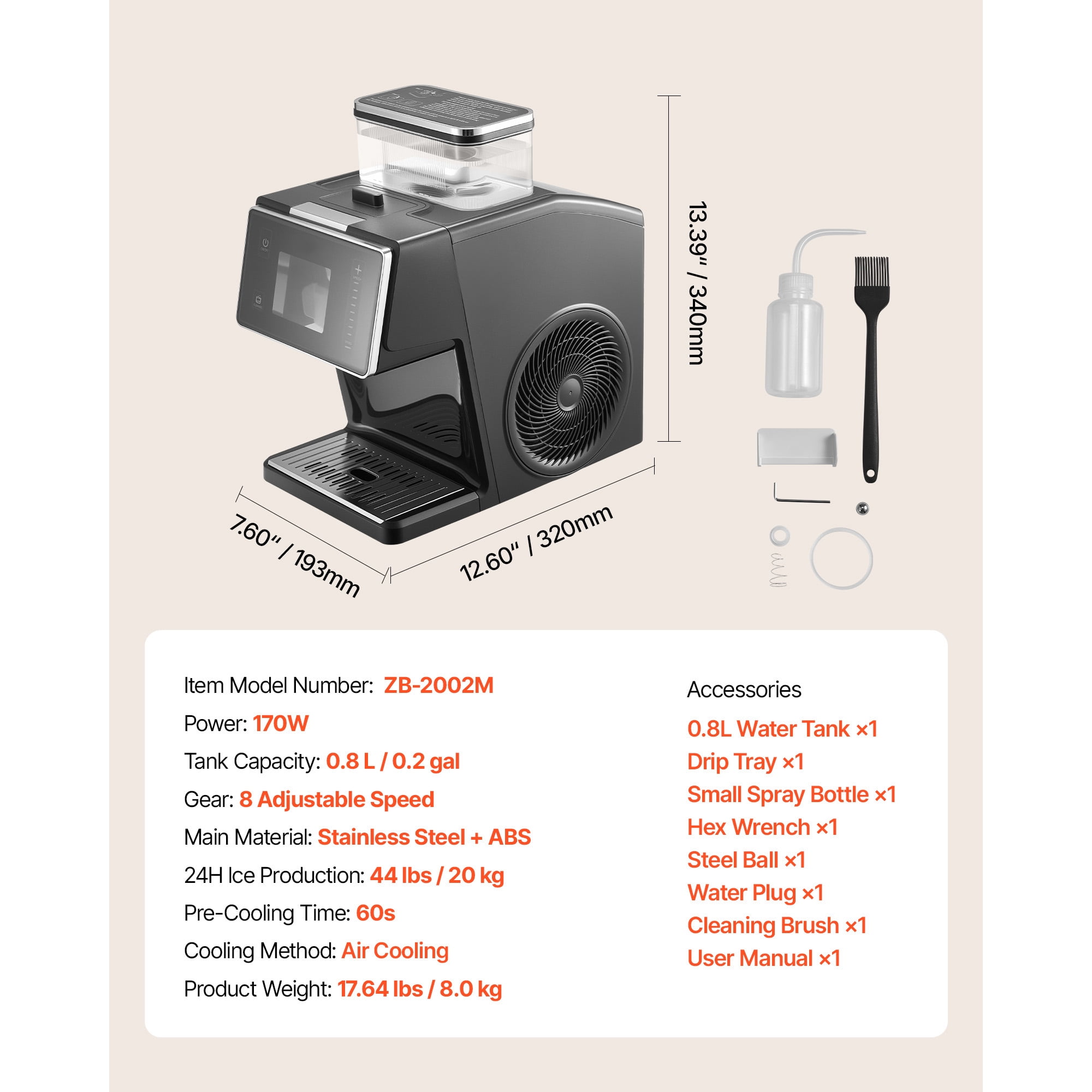 Snowflake Ice Machine, 44LBS/24H Snowflake Ice Maker, Ice-Shaver Machine with Stainless Steel Blade, Electric Snow Cone Maker with 0.2 Gal Tank, 60S Fast Pre-Cooling, for Home & Small Gatherings