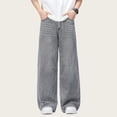 thumbnail image 3 of UACY Boys Baggy Jeans Teen Y2K Straight Wide Leg Denim Pants Vintage Casual High Waisted Loose Trousers (Grey, 14-15 Years), 3 of 4