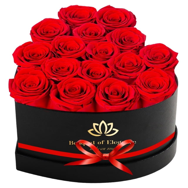 Caja de rosas preservadas Leebean, 16 flores eternas rojas