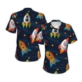 thumbnail image 3 of Goofa Spaceships and Stars Pattern Women's Slim-Fit Short-Sleeve V-Neck T-Shirt,Classic-Fit Short-Sleeve V-Neck T-Shirt-Small, 3 of 5