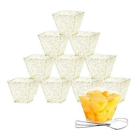 

Dessert Cups 50Pcs Plastic Dessert Cups + 50Pcs Spoons Dessert Cups 2Oz/60Ml Reusable Plastic Dessert Cup Dessert Gold