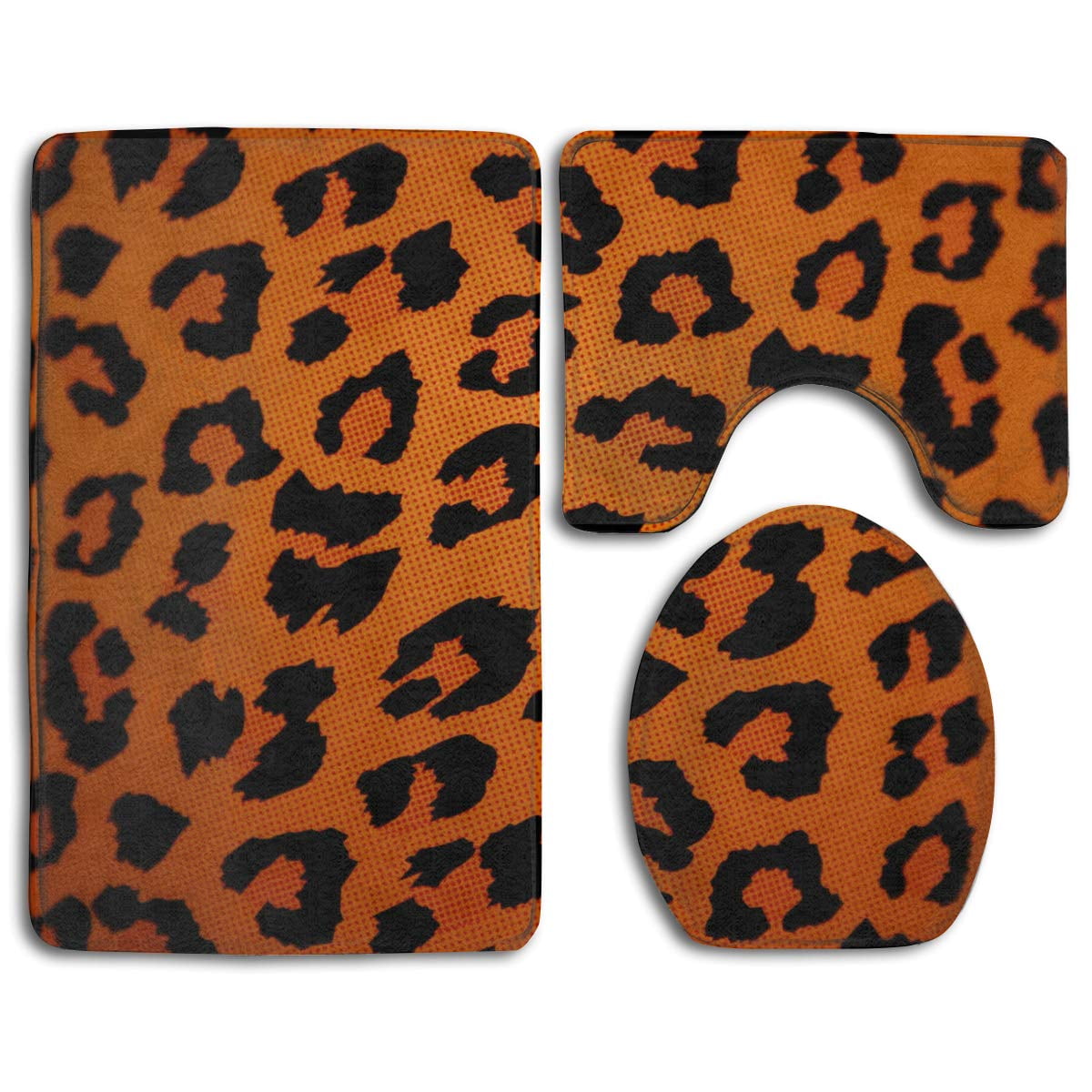 GOHAO Leopard Skin 3 Piece Bathroom Rugs Set Bath Rug Contour Mat and