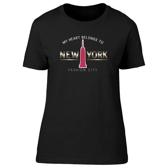 New York Slogan With Pink Tower T-Shirt Women -Image by Shutterstock, Female x-Large