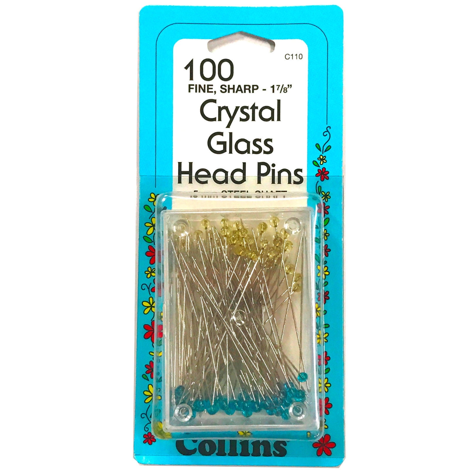 Dritz Quilting Crystal Glass Head Pins 1-7/8-Inch 100 Count 3 PACK 