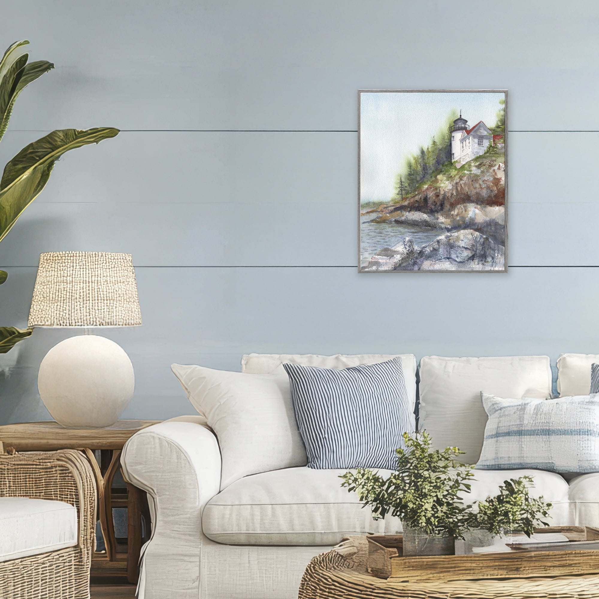 Stupell Industries Bass Harbor Lighthouse Gray Framed Giclee Art, design by Patti Bishop