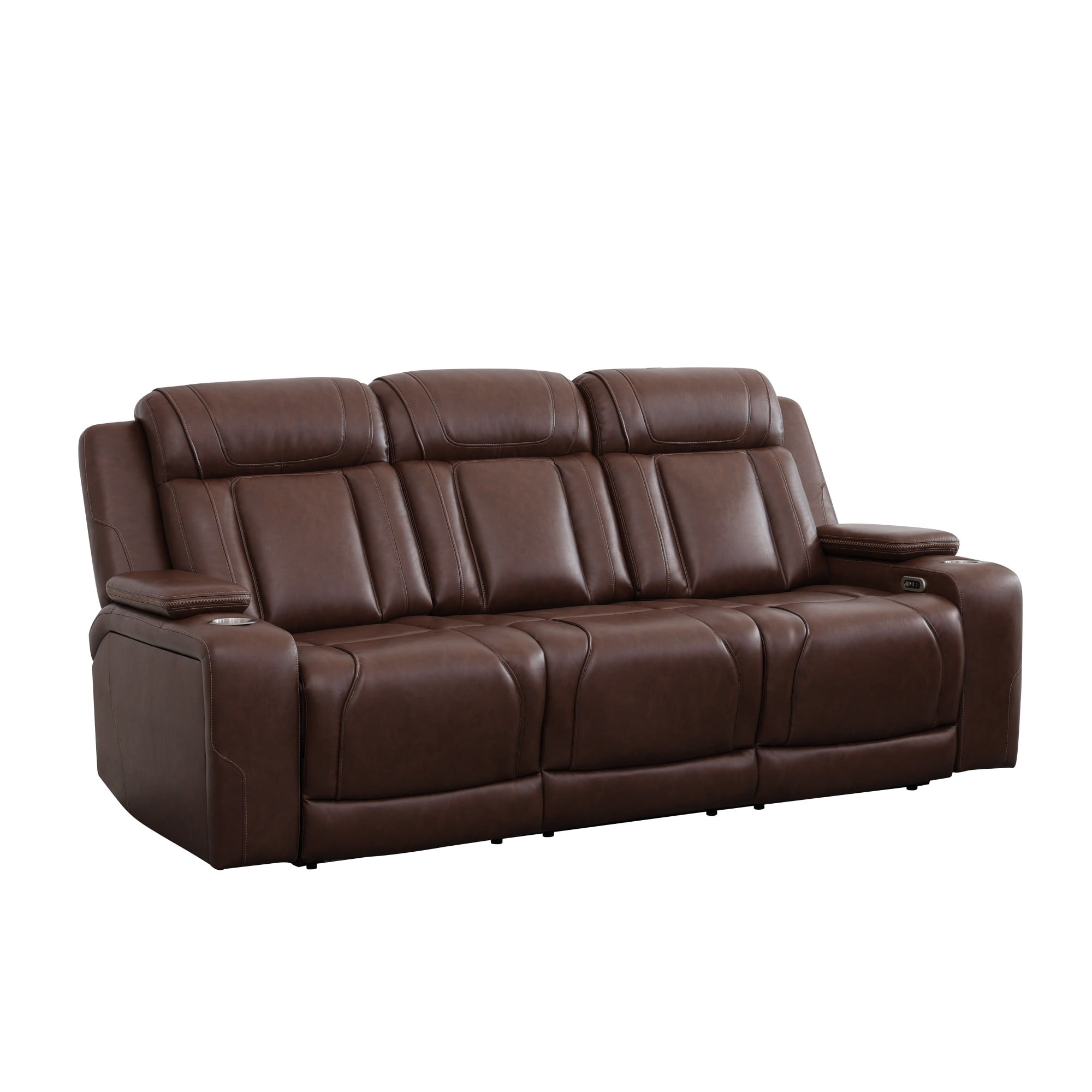 Gewnee 3‑Seater Power Recliner Sofa, Air Leather, USB & Type‑C Wireless Charging, Armrest Storage, Flip‑Up Tea Table, LED Light, Home Theater Seating for Living Room，Reddish-brown