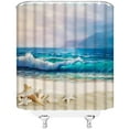 thumbnail image 3 of Beach Shower Curtain Ocean Coastal Seashell Starfish Tropical Sea Waves Seashell Conch Hawaiian Seaside Scene Fabric Bathroom Curtains Decor Set with Hook(72" Wx84 H), 3 of 3