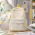 thumbnail image 4 of Girls Plaid Lace Trim Backpack, Small‑Size Bookbag With Polka‑Dot Pockets & Puppy Motif, Anti‑Theft For School & Weekend Trips (Yellow), 4 of 5