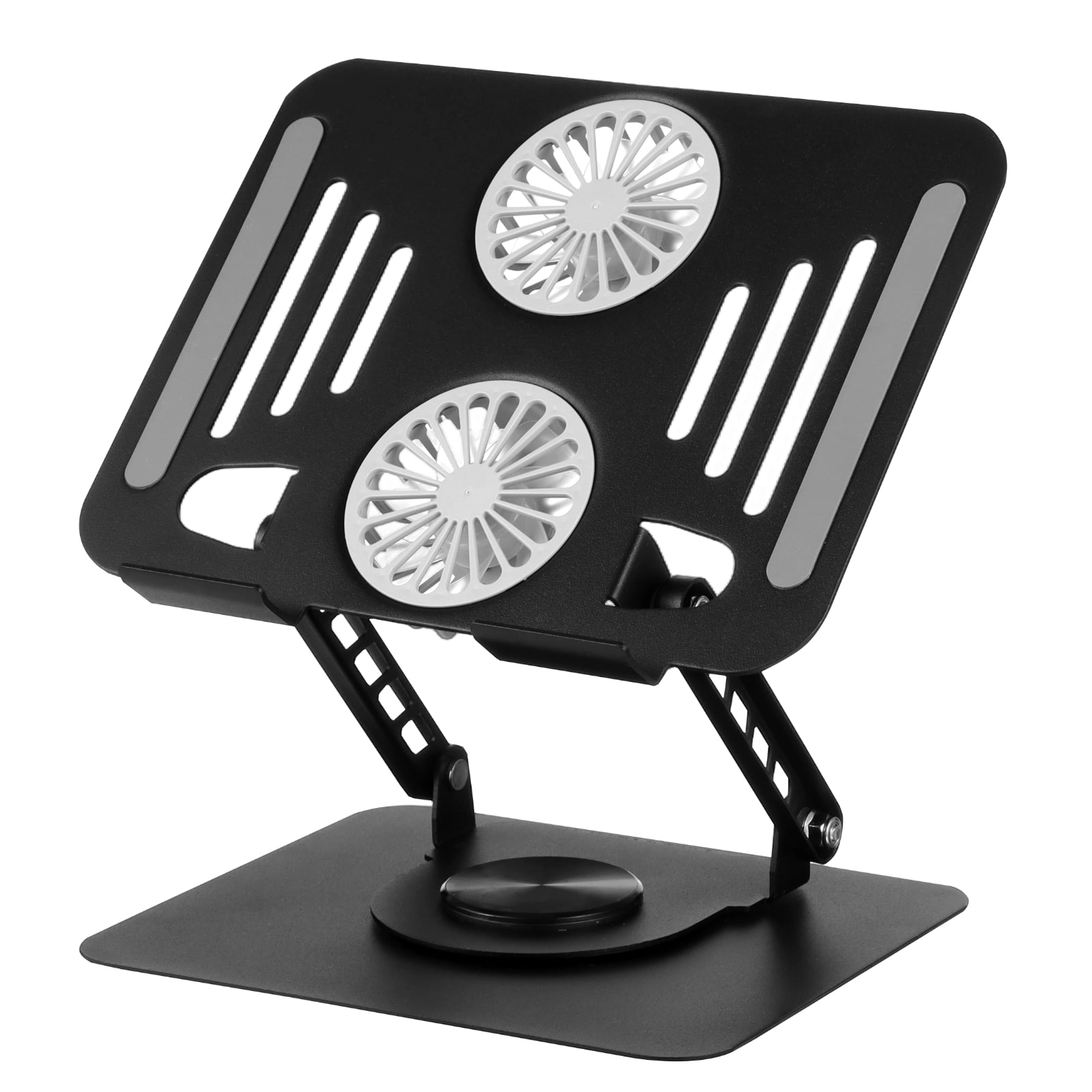 Laptop Cooling Stand with Dual Fans, 360° Rotation Base, Adjustable Height, Ergonomic Design for 10-17 in Laptops, Foldable Metal Notebook Holder