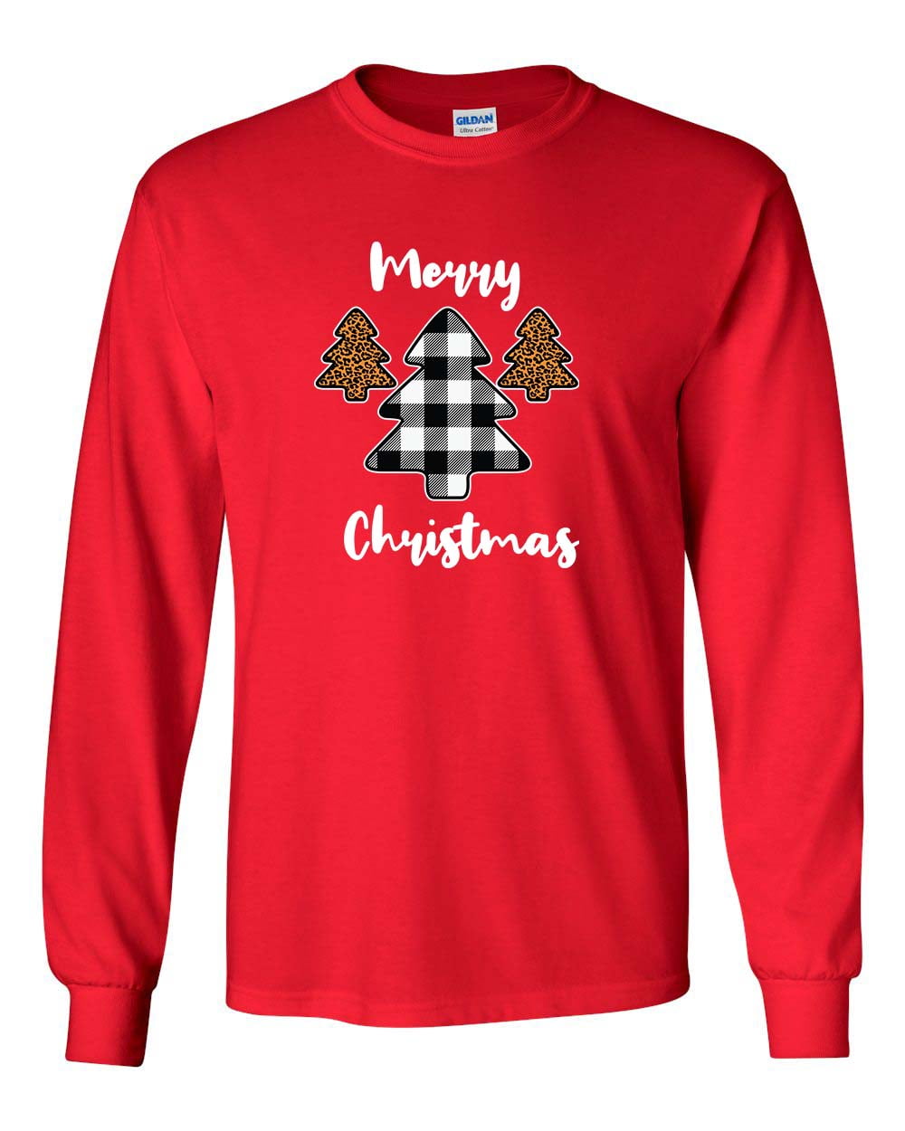 Merry Christmas Buffalo Plaid Leopard Print Trees Unisex Adult Long Sleeve - Bild 13 von 15