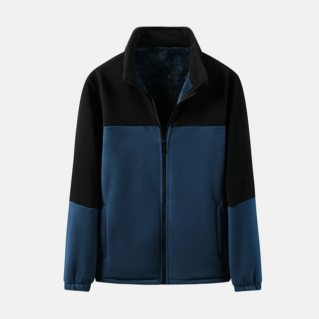 LOVZFMLL Jackets for Men's Stand Up Collar Zipper Color Blocked Pocket Fleece Jacket Coat