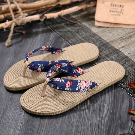 

ERTUTUYI Fashion Floral Flip Flops Ladies Summer Seaside Travel Vacation Sandals Slippers Blue 38