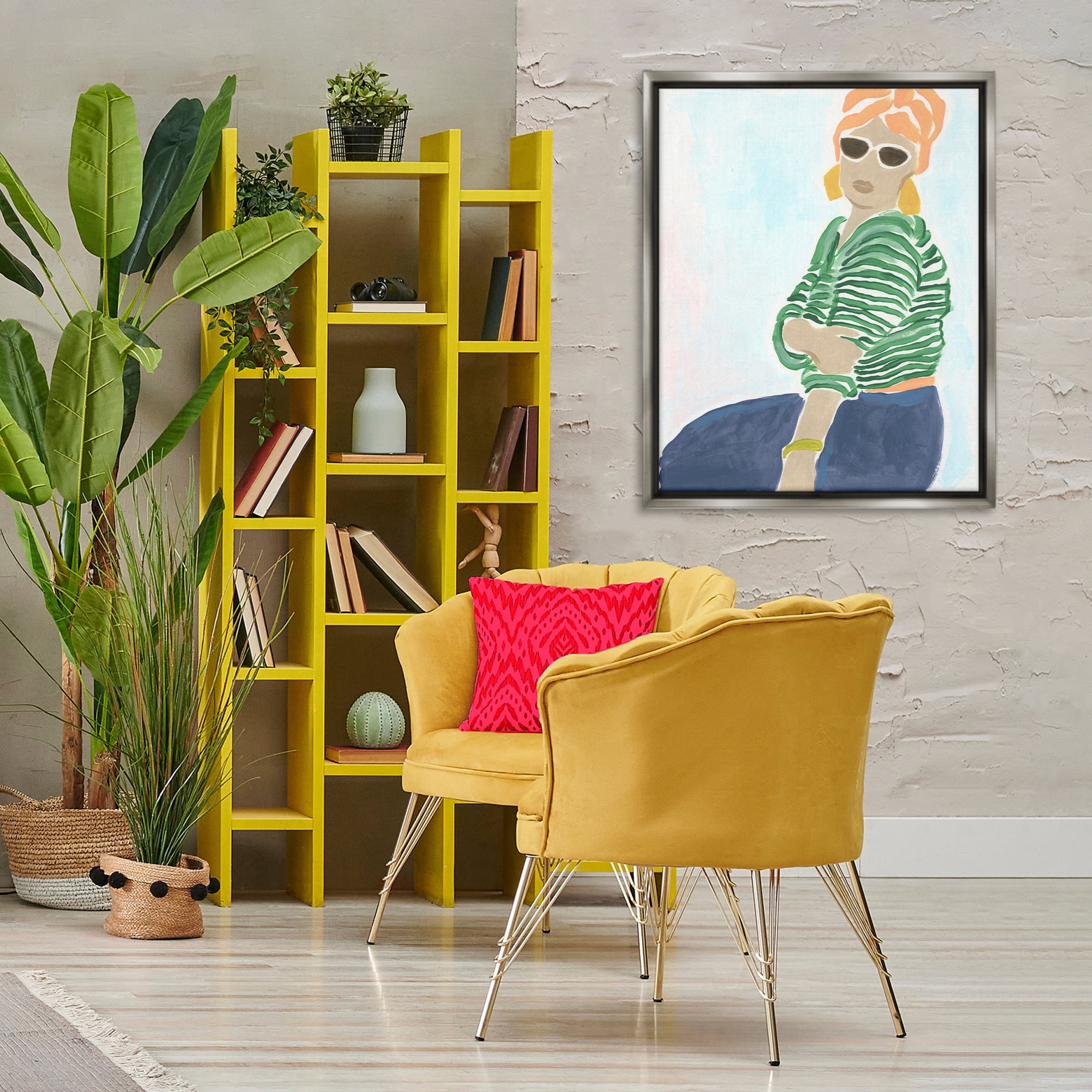 Stupell Industries Beachy Stylish Woman People Painting Gray Floater Framed Canvas Art Print Wall Art, 25 x 31