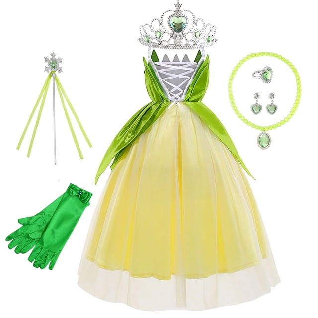 Robe de Princesse Tiana pour Filles Sans Manches Tenue d'Halloween Chic pour 3-10 Ans