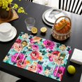 thumbnail image 4 of Bright Floral Bloom Table Mats Set of 4, Wrinkle Free Heat Resistant Flax Table Mats with Butterfly and Bee Pattern for Rustic Country Dining Room, 4 of 6