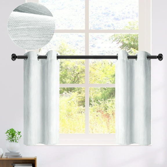 REGALWOVEN Linen Look Textured Blackout Room Darkening Curtains for Kitchen and Window 2 Panels Light Gray 29"W x 24"L