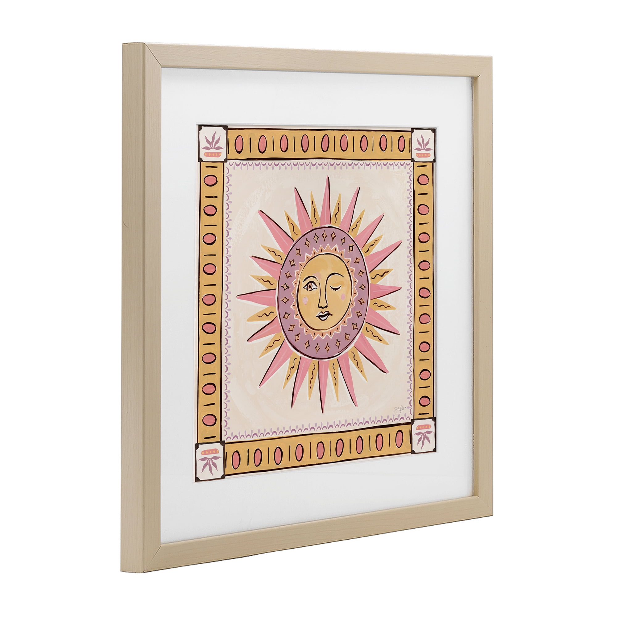 Stupell Industries Pastel Winking Sun with Border Birch Framed Print Under Glass, design by Two If By Sea Studios