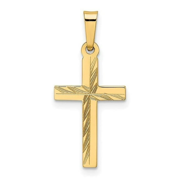 14k Yellow Gold Diamond Cut Small Hollow Cross Pendent