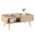 thumbnail image 4 of Oufan 41.34" Rattan Coffee table, sliding door for storage, solid wood legs, Modern table for living room , natural, 4 of 7