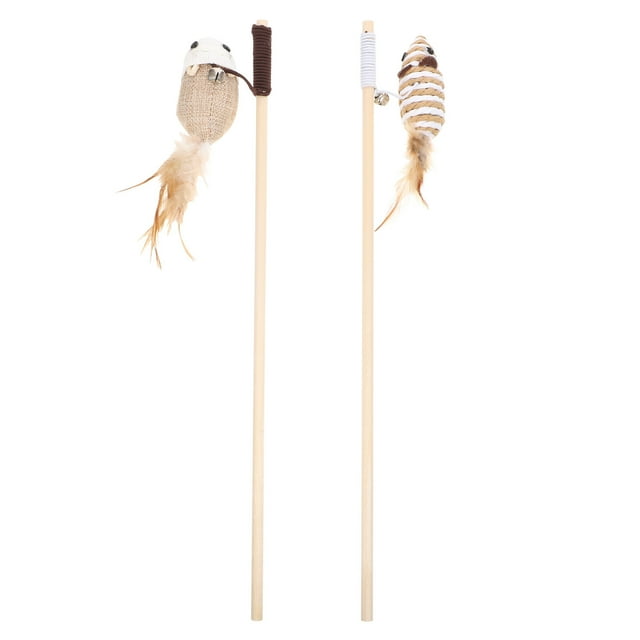 Shisuyan 2pcs Mouse Shape Interactive Cat Teaser Wand Exerciser Plaything Teasing Stick