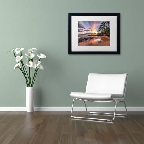 Trademark Fine Art 'Hawaiian Sunset Wonder' Canvas Art by Pierre Leclerc, White Matte, Black Frame