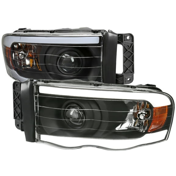 LED Tube Projector Headlights (Black Housing/Clear lens) Made for and Compatible with 2002-2005 Dodge Ram 1500 / 2003-2005 Dodge Ram 2500 / 3500
