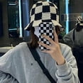 thumbnail image 3 of CoCopeaunts Beach Bucket Hat for Women Checkerboard Lattice Fisherman Hat Autumn Winter Wild Wear Hand-Woven Hollow Knitted Hat, 3 of 8