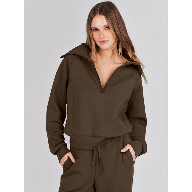 Women 2 Piece Outfits Sweatsuit Set 2023 Fall Oversized Half Zip Sweatshirt Wide Leg Sweatpant Lounge Set Tracksuit