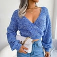 thumbnail image 6 of Womens Lantern Long Sleeve Deep V Neck Crop Sweater Tops Trendy Knitted Fall Sweater Pullover for Women, 6 of 7