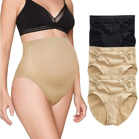 

Eleady Women’s Seamless Maternity Panties High Waisted Pregnancy Underwear Belly Support Briefs Over Bump 3 Pack(Beige/Black Medium)