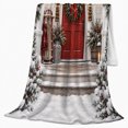 thumbnail image 2 of Snowy Farmhouse Christmas Porch Red Door Evergreen Wreath, Festive Holiday Scene, Warm Flannel Blanket for Ranch House and Living Room, Art Lovers Christmas Gift, Festive Home Decor, 2 of 9