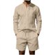 thumbnail image 2 of Ceisia Men's Casual Linen-Like Solid Color 2-Piece Outfit Stand Collar Long Sleeve Shirt and Drawstring Shorts Set Gift, 2 of 9