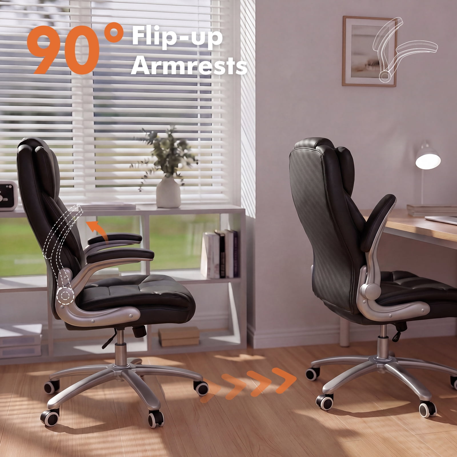 iooHug Big and Tall Office Chair 400lbs, Ergonomic Desk Chair with Lumbar Support, Flip-Up Arms, Faux Leather High Back Computer Chair for Home Office, Black