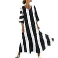 thumbnail image 3 of VBVC Women's Abstract Striped V-Neck Maxi Dress,Ladies 3/4 Sleeve Loose Fit Caftan,Casual Flowy Summer Beach Kaftan Dress For Women,Black,S-3XL, 3 of 9