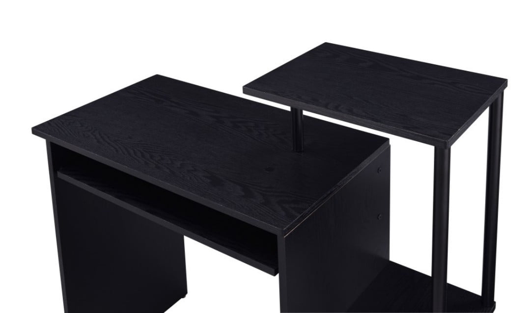 Computer Desk, Rectangular Home Office Desk with Keyboard Tray, Storage Compartment & Shelf, Modern Writing Workstation, Black