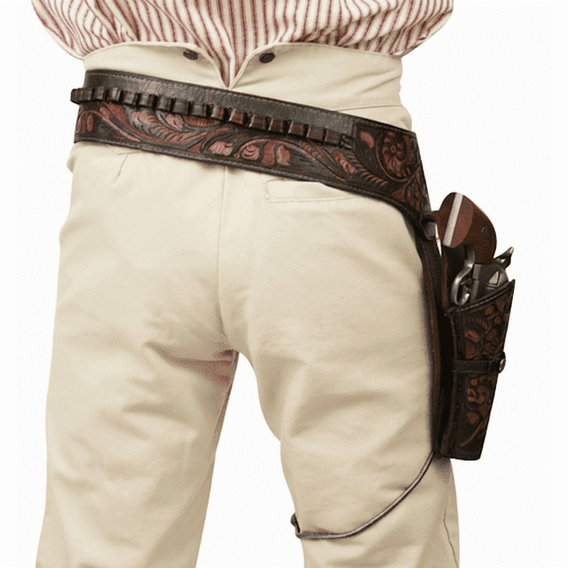 TJAYZ Western Drop Loop Leather Gun Belt and Holster, Right Hand, 38 357 Caliber, BROWN 34"