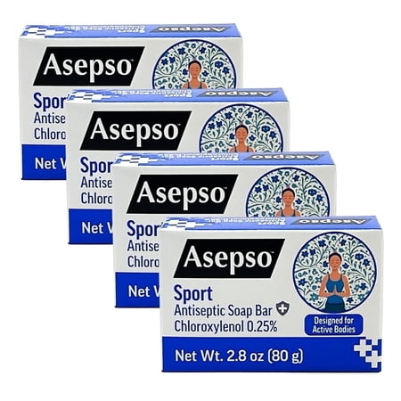Asepso Antibacterial Bar Soaps, Sport - 4 Pack, 80g/2.8 oz Each, Clearing Skin