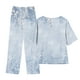 thumbnail image 4 of ICHUANYI Clearance Women's Summer Printed Short Sleeve Half Sleeve Round Neck Cropped Top + Casual Pants Suit Set Two Piece Lounge Set(Light Blue, XL) ICHUANYI WER2023080901523, 4 of 4