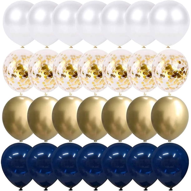 Globos de confeti azul marino y dorado, 50 piezas de 12 pulgadas, globos de cumpleaños cromados metálicos de color blanco perla y dorado para celebración, globos de fiesta de graduación